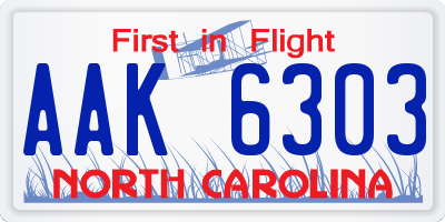 NC license plate AAK6303