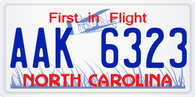 NC license plate AAK6323