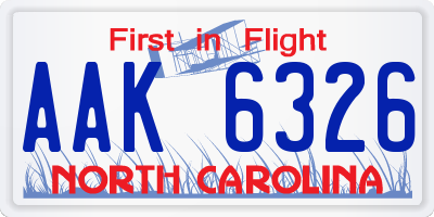 NC license plate AAK6326