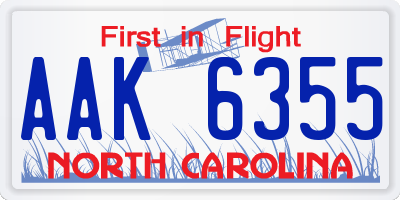 NC license plate AAK6355