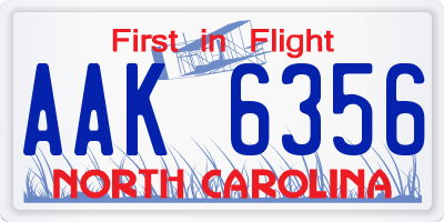 NC license plate AAK6356