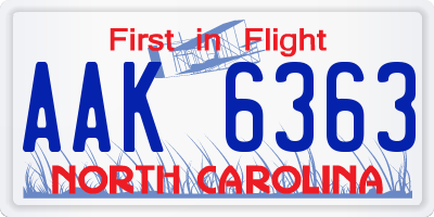 NC license plate AAK6363