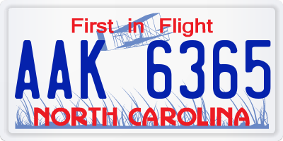 NC license plate AAK6365