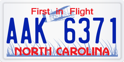 NC license plate AAK6371