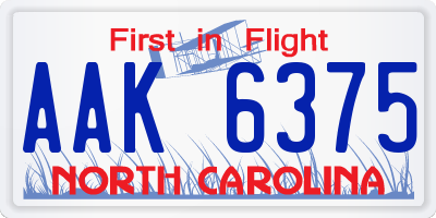 NC license plate AAK6375