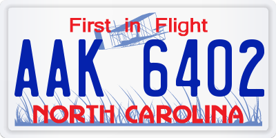 NC license plate AAK6402
