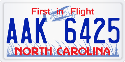 NC license plate AAK6425