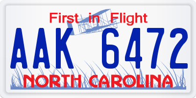 NC license plate AAK6472