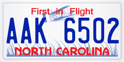 NC license plate AAK6502
