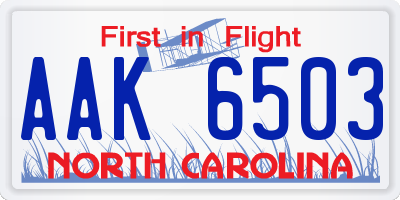 NC license plate AAK6503