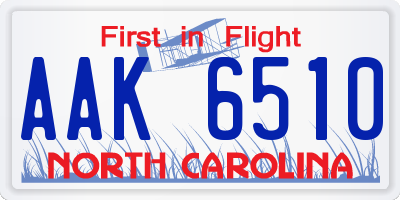 NC license plate AAK6510