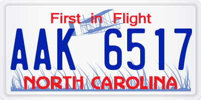 NC license plate AAK6517