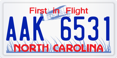 NC license plate AAK6531