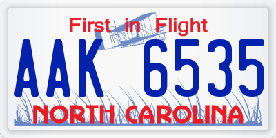 NC license plate AAK6535