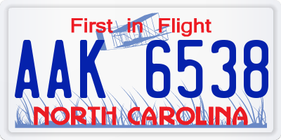 NC license plate AAK6538