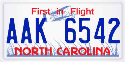 NC license plate AAK6542