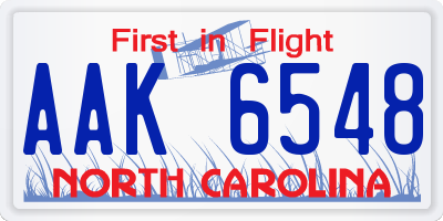 NC license plate AAK6548