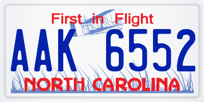 NC license plate AAK6552