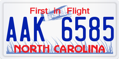 NC license plate AAK6585