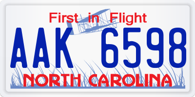 NC license plate AAK6598