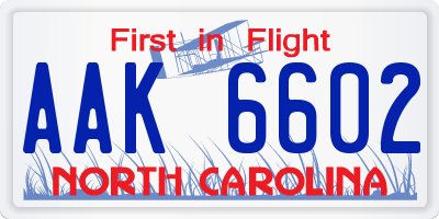 NC license plate AAK6602