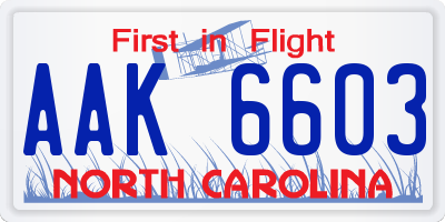 NC license plate AAK6603