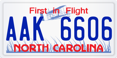 NC license plate AAK6606
