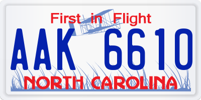 NC license plate AAK6610