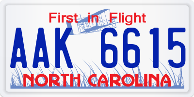 NC license plate AAK6615