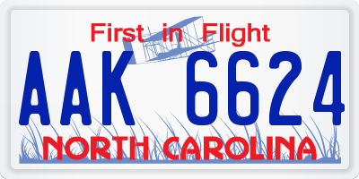 NC license plate AAK6624