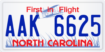 NC license plate AAK6625