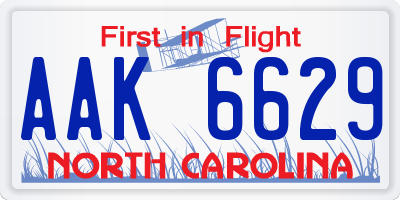 NC license plate AAK6629
