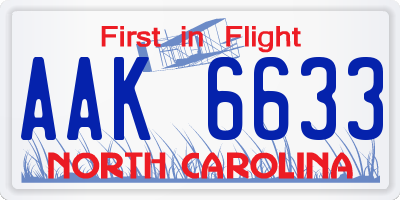 NC license plate AAK6633