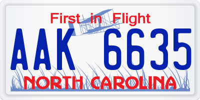 NC license plate AAK6635