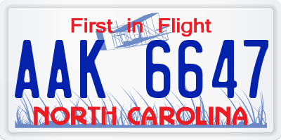 NC license plate AAK6647