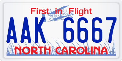 NC license plate AAK6667