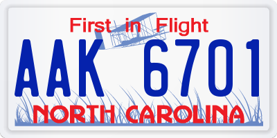 NC license plate AAK6701