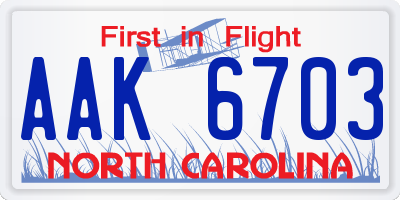 NC license plate AAK6703