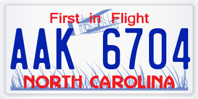 NC license plate AAK6704