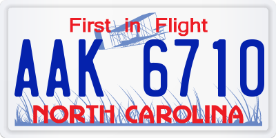 NC license plate AAK6710