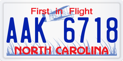 NC license plate AAK6718