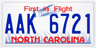 NC license plate AAK6721