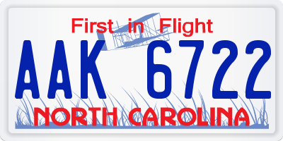 NC license plate AAK6722