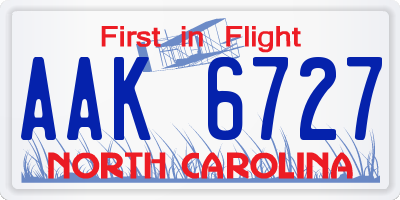 NC license plate AAK6727