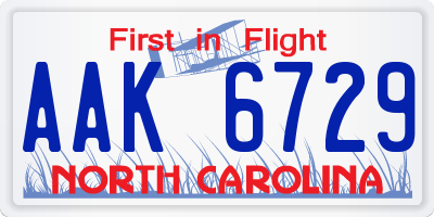 NC license plate AAK6729