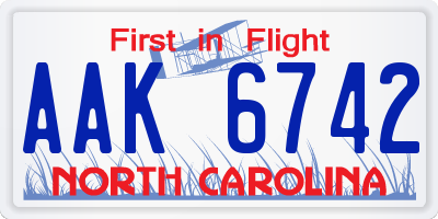 NC license plate AAK6742