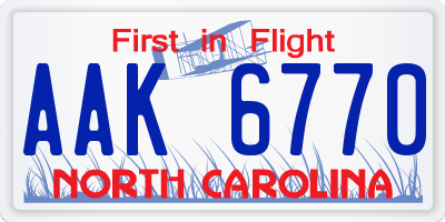 NC license plate AAK6770