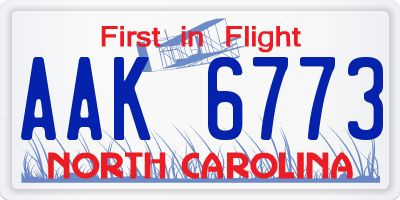 NC license plate AAK6773