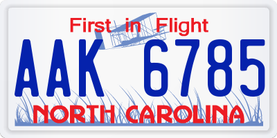 NC license plate AAK6785