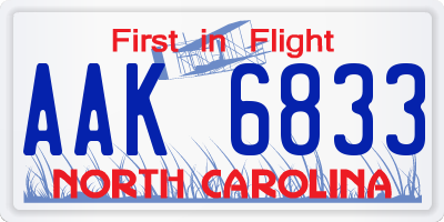 NC license plate AAK6833